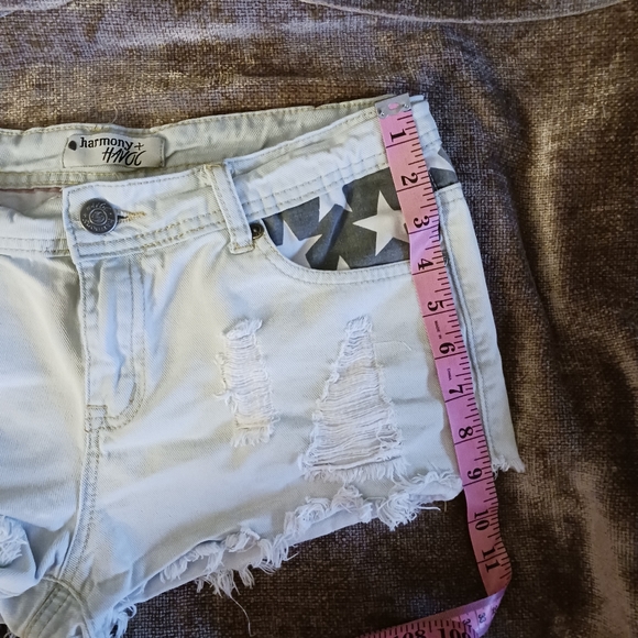 Harmony + Havoc Denim Shorts Stars and Stripes American Flag Junior 9 Distressed - Picture 5 of 8